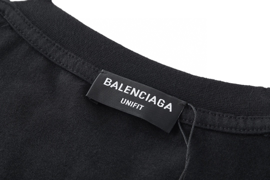 Balenciaga 巴黎世家 草写字母Logo 短袖 T恤 圆领 短款 夏季 黑色