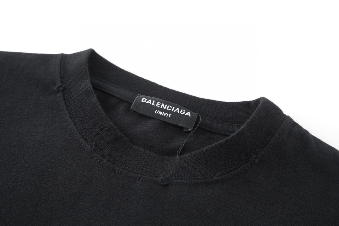 Balenciaga 巴黎世家 草写字母Logo 短袖 T恤 圆领 短款 夏季 黑色