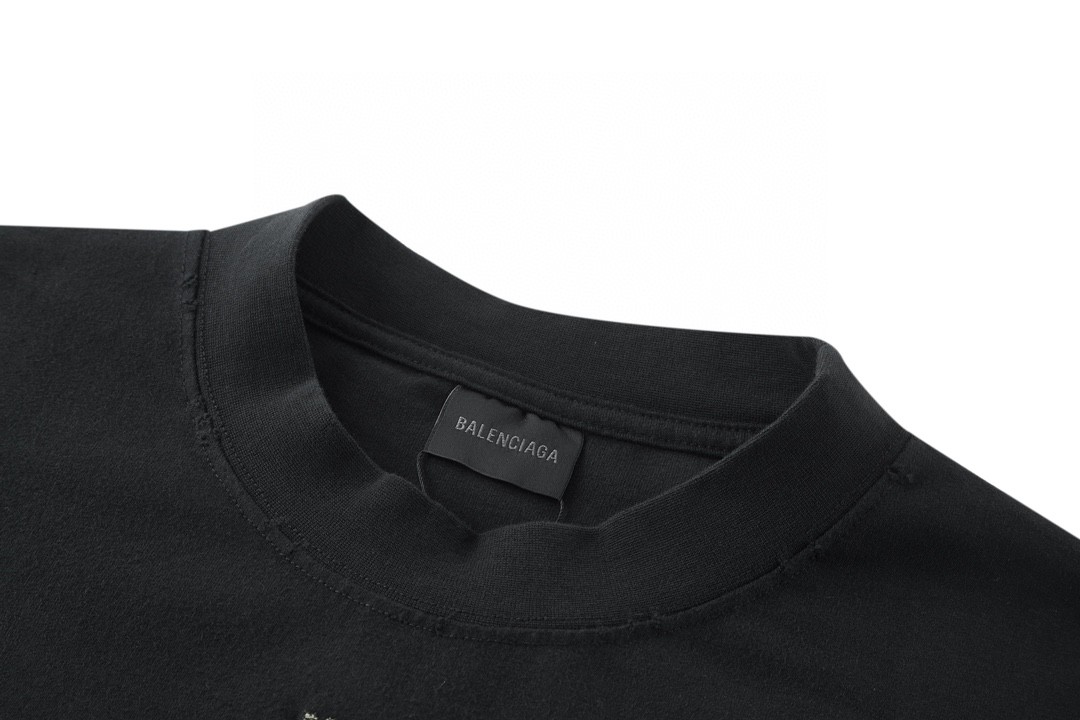 Balenciaga 巴黎世家 曼联做旧刺绣徽章 短袖 T恤 圆领 夏季 黑色 739028TOVN21055