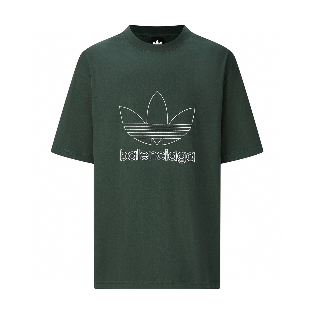Balenciaga 巴黎世家 Adidas 联名 Logo字母印花 圆领 短袖 T恤 夏季 绿色 723976TNVN83775