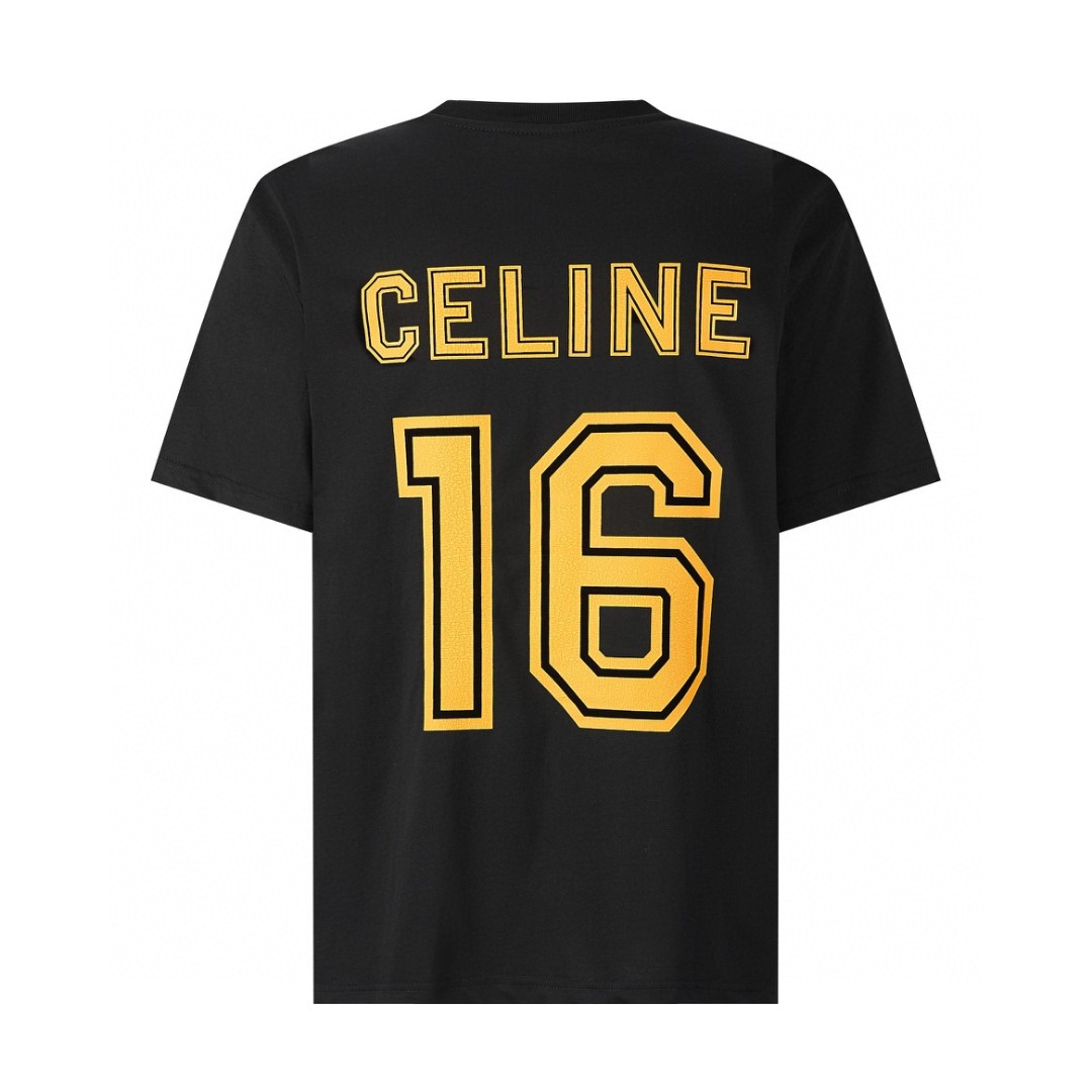 CELINE 赛琳 16 Cotton Jersey Loose T-Shirt 字母数字印花 短袖 T恤 圆领 夏款 黑色 2X18J671Q-38YE