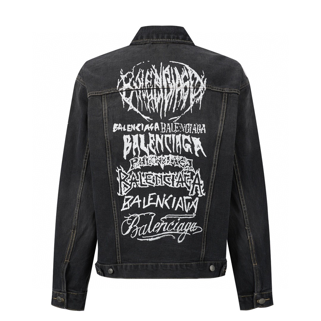 Balenciaga 巴黎世家 SS24 New Year 新年系列 涂鸦印花长袖夹克 牛仔外套 牛仔衣 秋冬 水洗灰 773804TBP473721