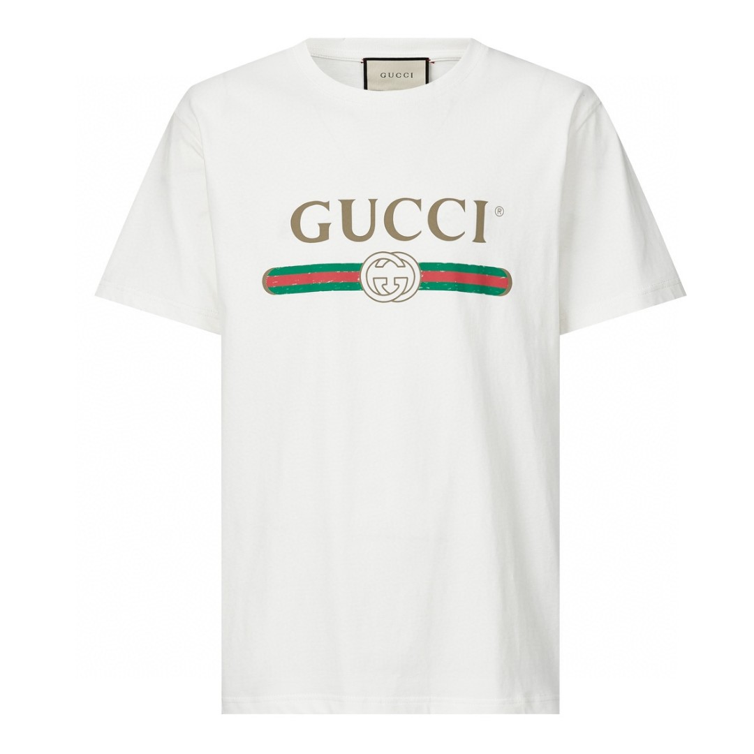 [Copy]GUCCI 古驰 字母logo腰带造型印花 短袖 T恤 圆领 套头 夏季 白色 440103-X3F05-9045