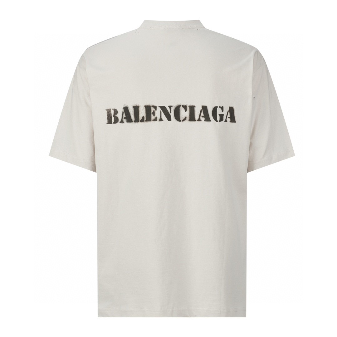Balenciaga 巴黎世家 模糊字母logo印花 短袖 T 恤 圆领 夏季 米白色