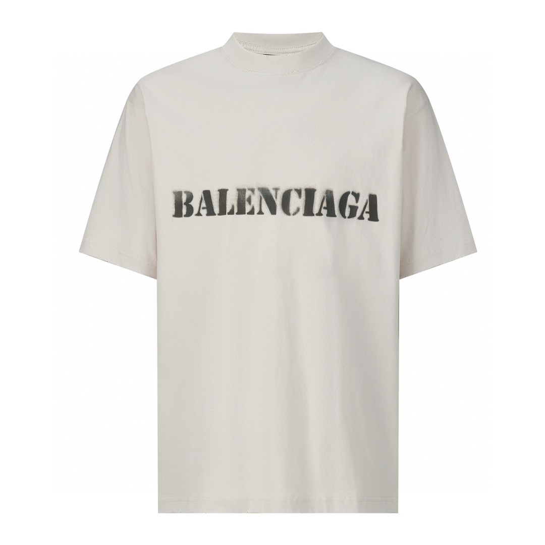 Balenciaga 巴黎世家 模糊字母logo印花 短袖 T 恤 圆领 夏季 米白色