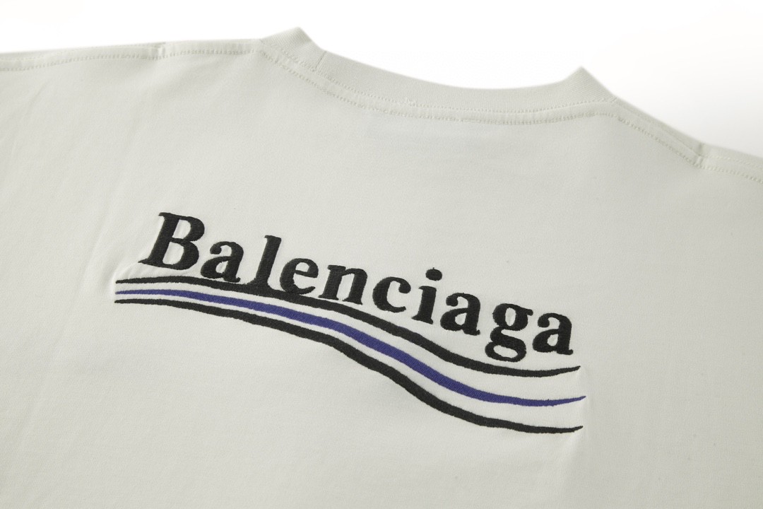 Balenciaga 巴黎世家 刺绣字母logo 短袖 T 恤 圆领 夏季 米色 641675TKVJ18962