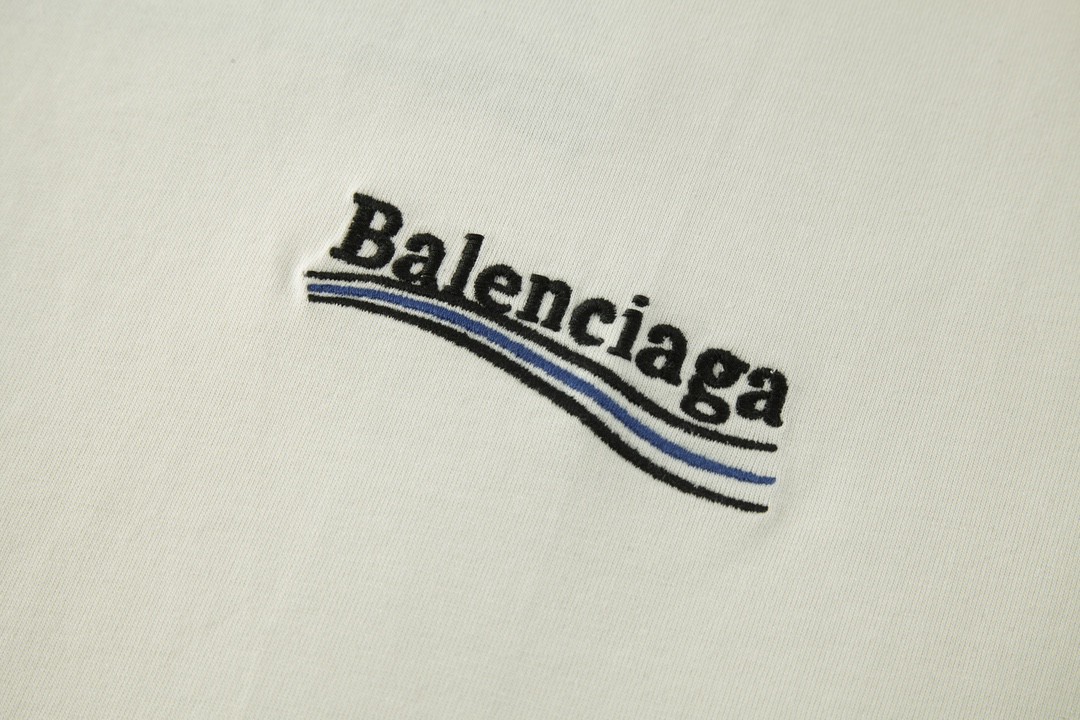 Balenciaga 巴黎世家 刺绣字母logo 短袖 T 恤 圆领 夏季 米色 641675TKVJ18962