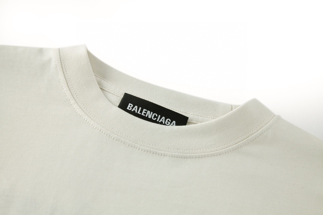 Balenciaga 巴黎世家 刺绣字母logo 短袖 T 恤 圆领 夏季 米色 641675TKVJ18962