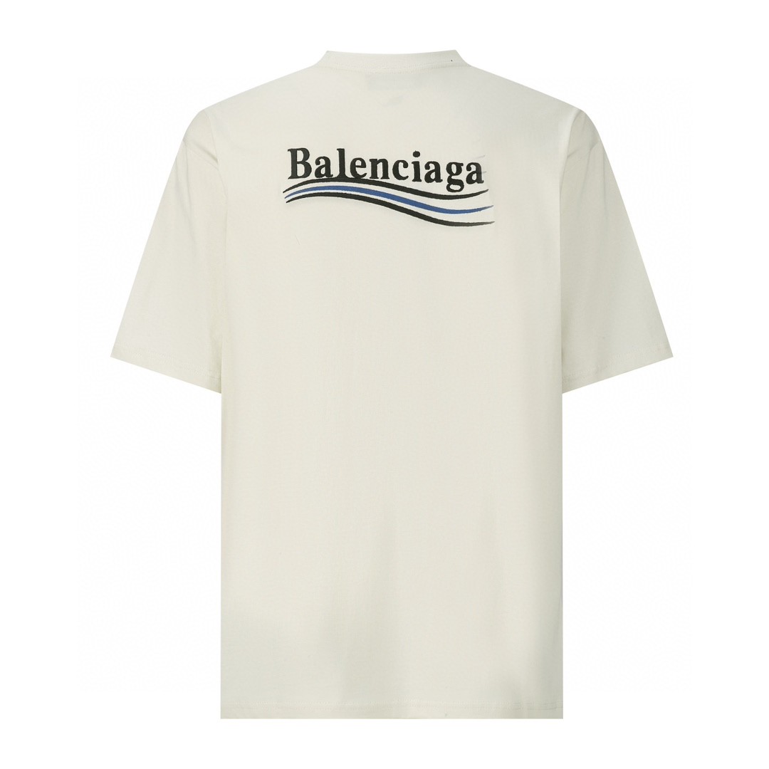 Balenciaga 巴黎世家 刺绣字母logo 短袖 T 恤 圆领 夏季 米色 641675TKVJ18962