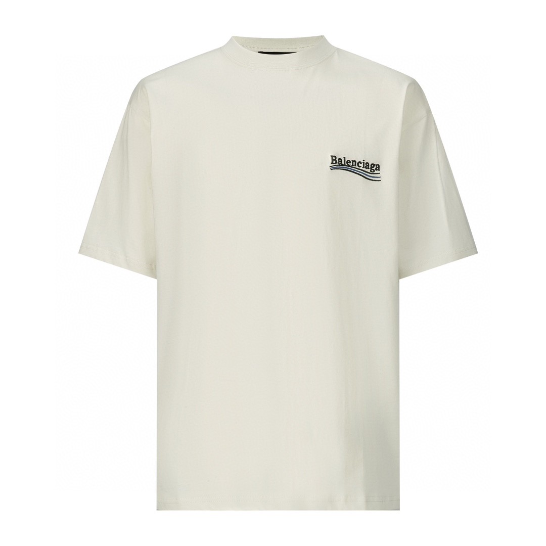 Balenciaga 巴黎世家 刺绣字母logo 短袖 T 恤 圆领 夏季 米色 641675TKVJ18962
