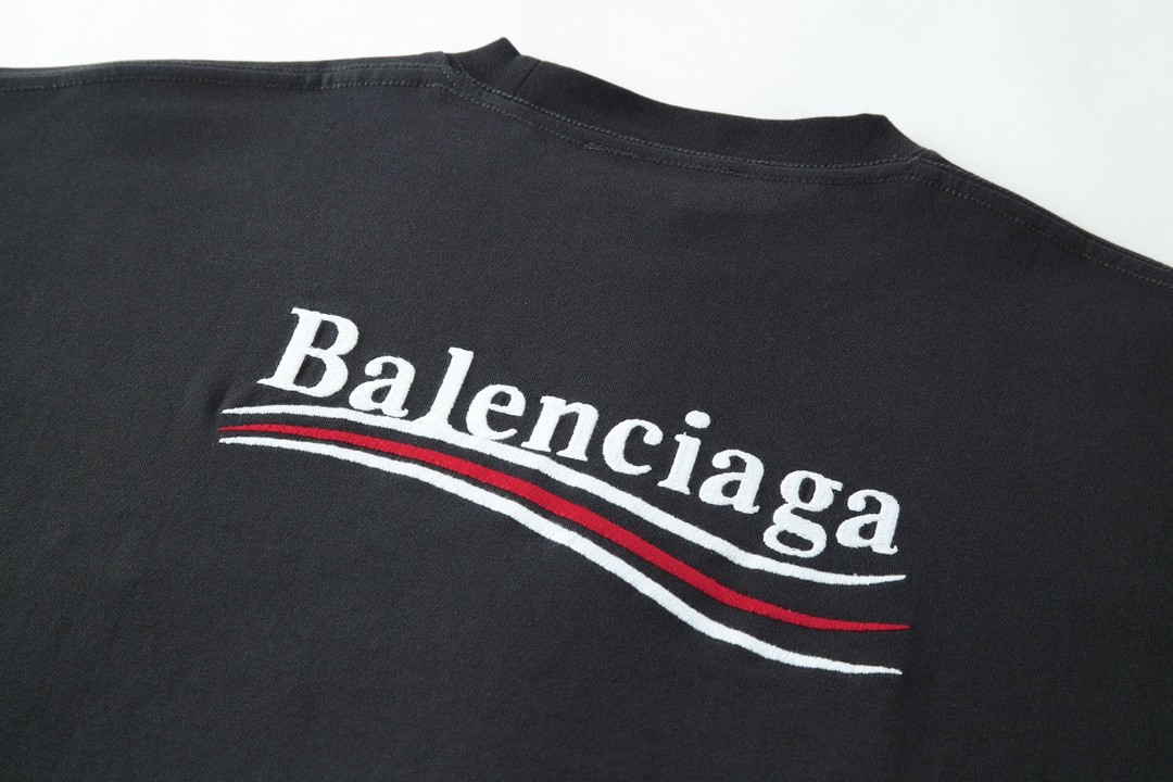 Balenciaga 巴黎世家 刺绣字母logo 短袖 T 恤 圆领 夏季 黑色 641675TKVJ19034