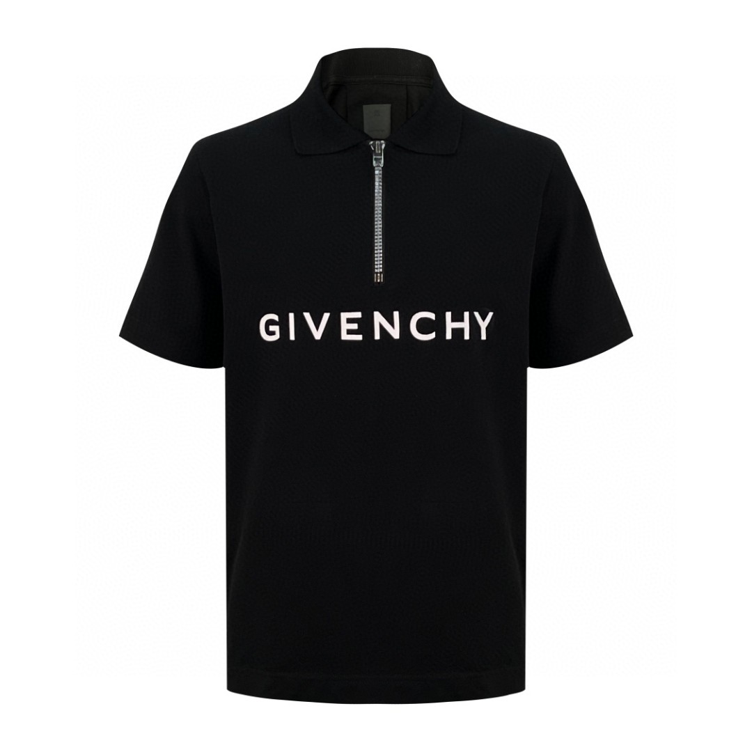 Givenchy 纪梵希 字母logo印花 半拉链Polo衫 T恤 短袖 套头 夏款 黑色 BM71D13YFP-001