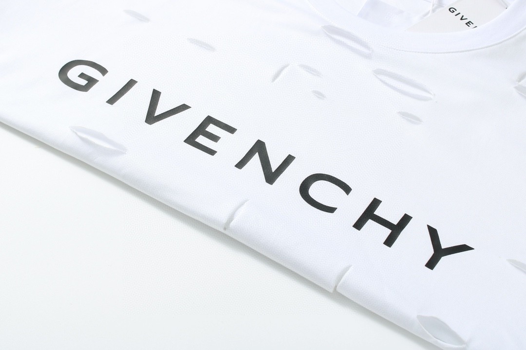 Givenchy 纪梵希 破洞假两件字母logo印花 T恤 短袖 套头 夏款 白色 BM71G13Y8Y-100