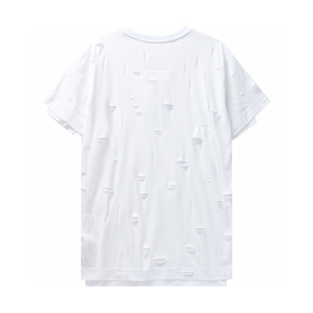 Givenchy 纪梵希 破洞假两件字母logo印花 T恤 短袖 套头 夏款 白色 BM71G13Y8Y-100
