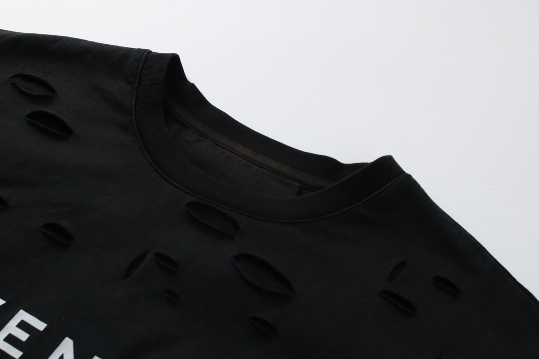 Givenchy 纪梵希 破洞假两件字母logo印花 T恤 短袖 套头 夏款 黑色 BM71G13Y9W-011