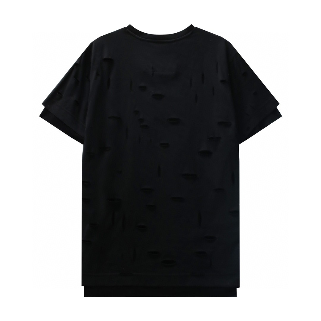 Givenchy 纪梵希 破洞假两件字母logo印花 T恤 短袖 套头 夏款 黑色 BM71G13Y9W-011