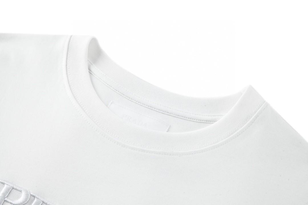 PRADA 普拉达 纯色刺绣字母logo 圆领 短袖 T恤 白色 UJN815S2211052-F0009