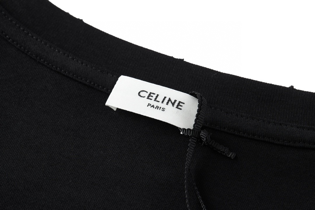 CELINE 赛琳 字母裂纹印花 短袖 T恤 圆领 夏款 黑色 2X73L671Q-38AW
