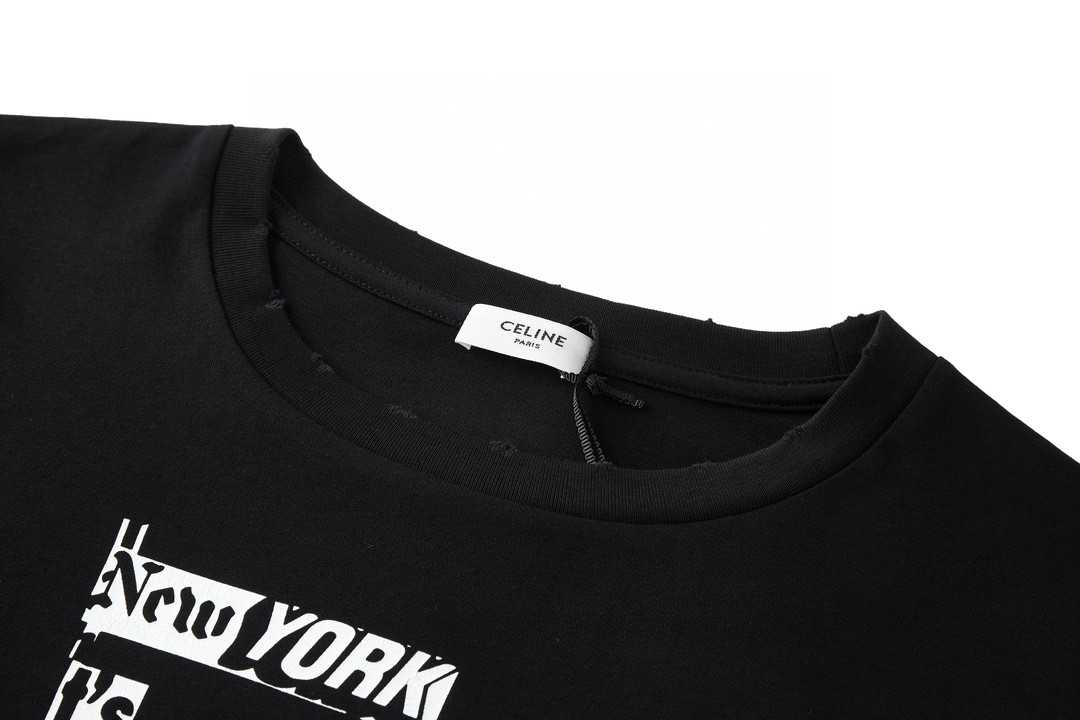 CELINE 赛琳 字母裂纹印花 短袖 T恤 圆领 夏款 黑色 2X73L671Q-38AW