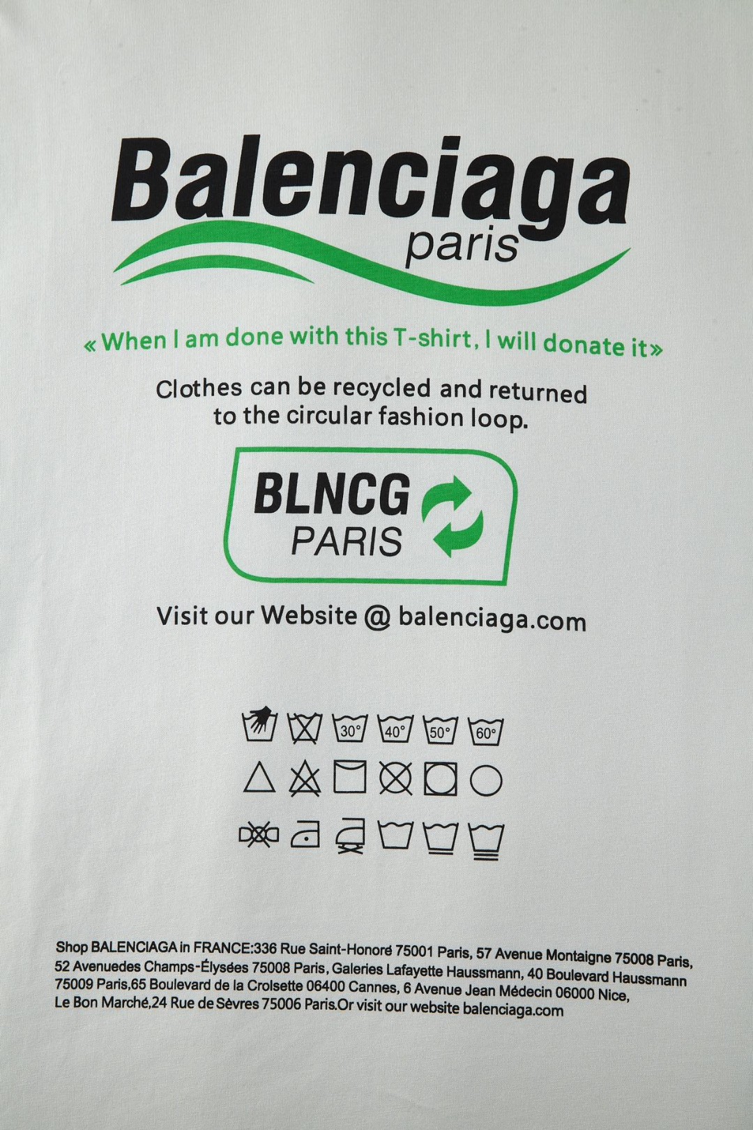 Balenciaga 巴黎世家 环保标语字母logo印花 短袖 T 恤 圆领 夏季 白色 651795TKVF79085