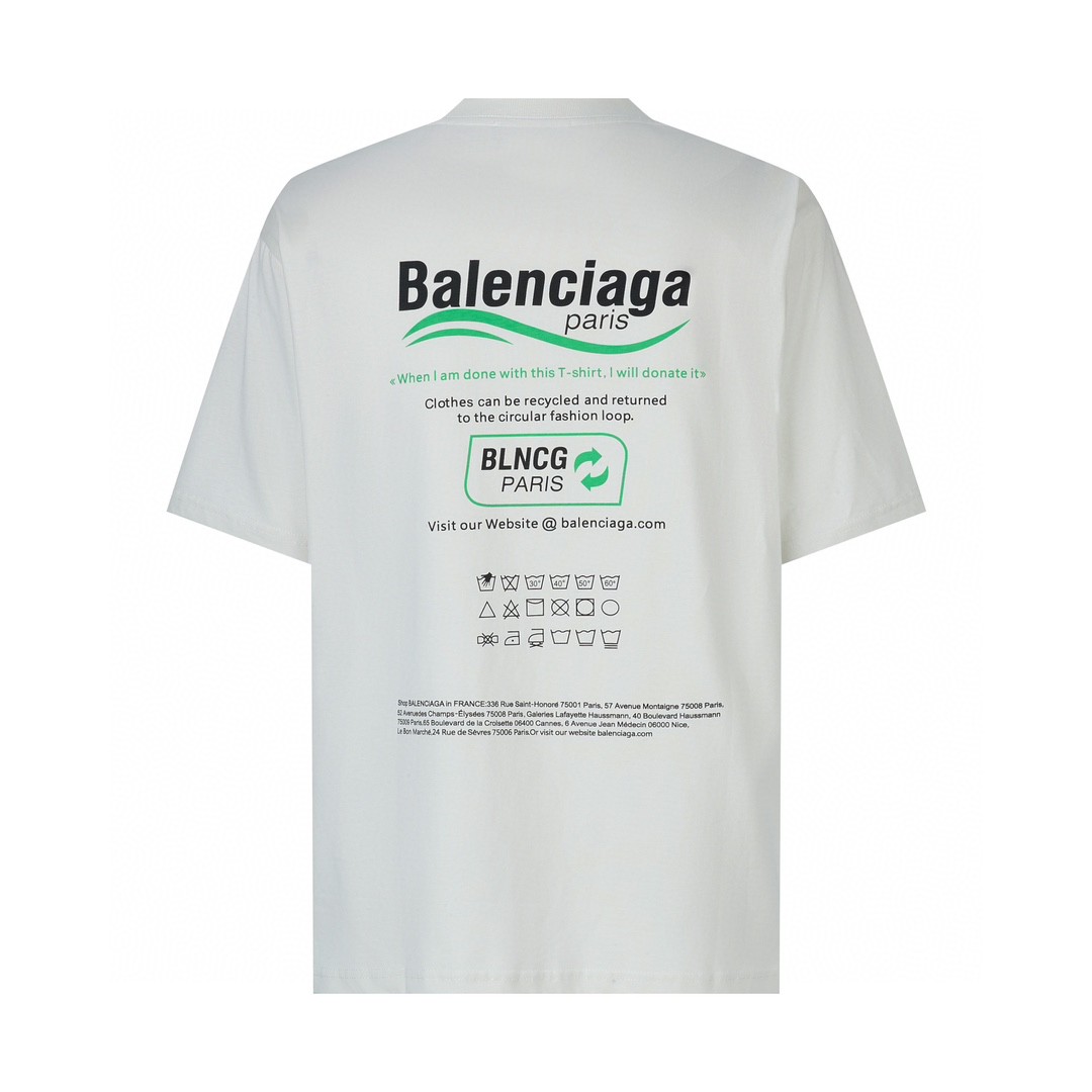 Balenciaga 巴黎世家 环保标语字母logo印花 短袖 T 恤 圆领 夏季 白色 651795TKVF79085