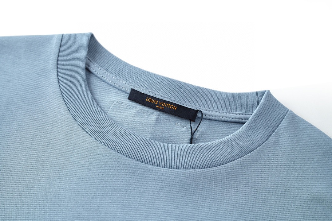 LOUIS VUITTON 路易威登 浮雕字母logo压花 套头 圆领 短袖 T 恤 上衣 夏款 蓝色 1ABIVM