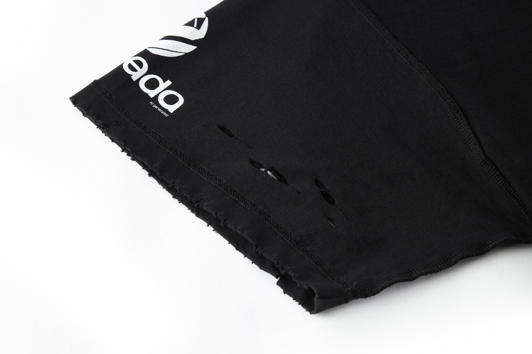 Balenciaga 巴黎世家 字母logo印花 做旧破洞短袖 T 恤 圆领 夏季 黑色 787358TQVG11569