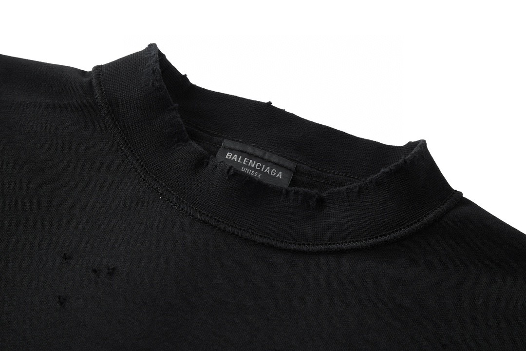 Balenciaga 巴黎世家 字母logo印花 做旧破洞短袖 T 恤 圆领 夏季 黑色 787358TQVG11569