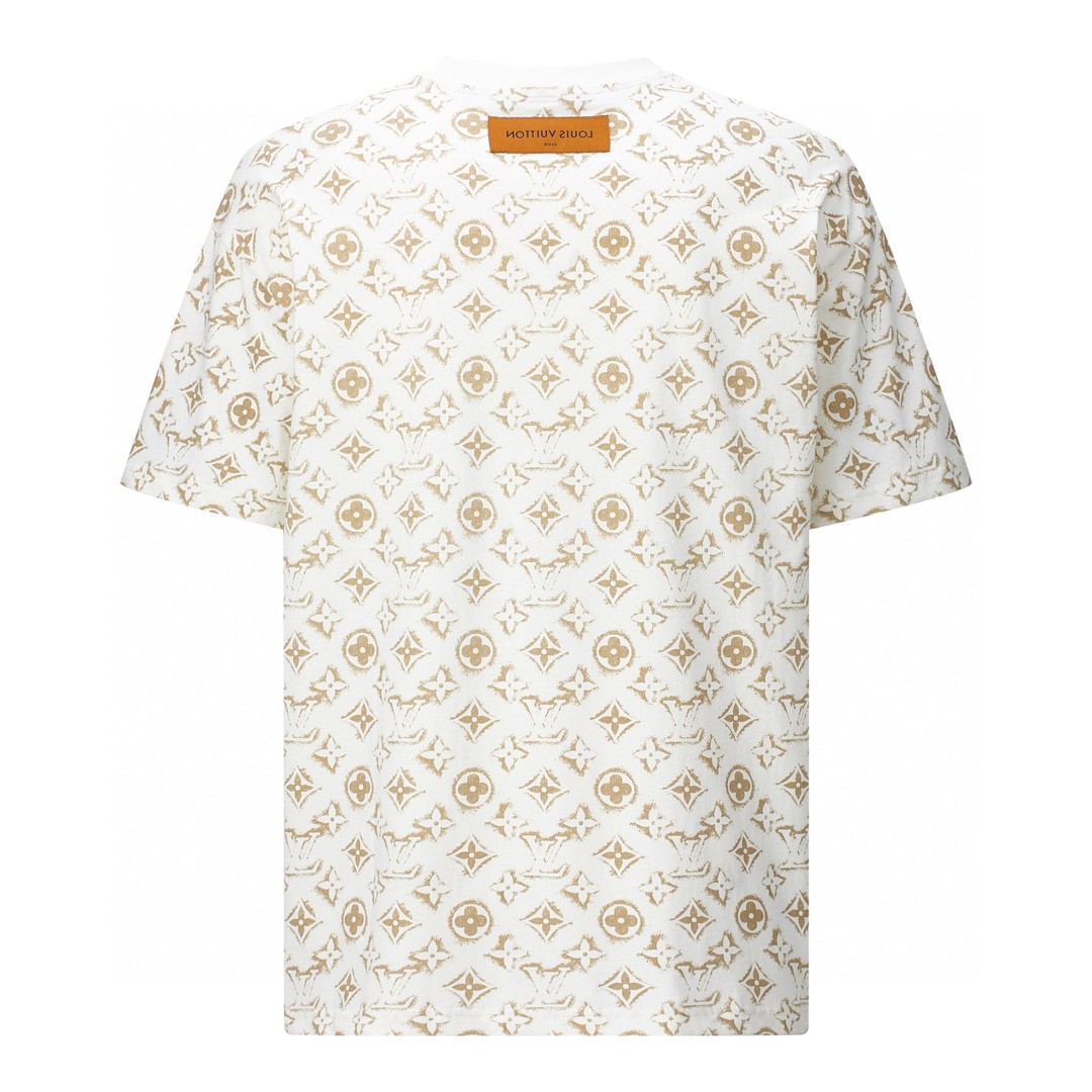 LOUIS VUITTON 路易威登 字母logo满印 套头 圆领 短袖 T 恤 上衣 夏款 米色 1ABJEA
