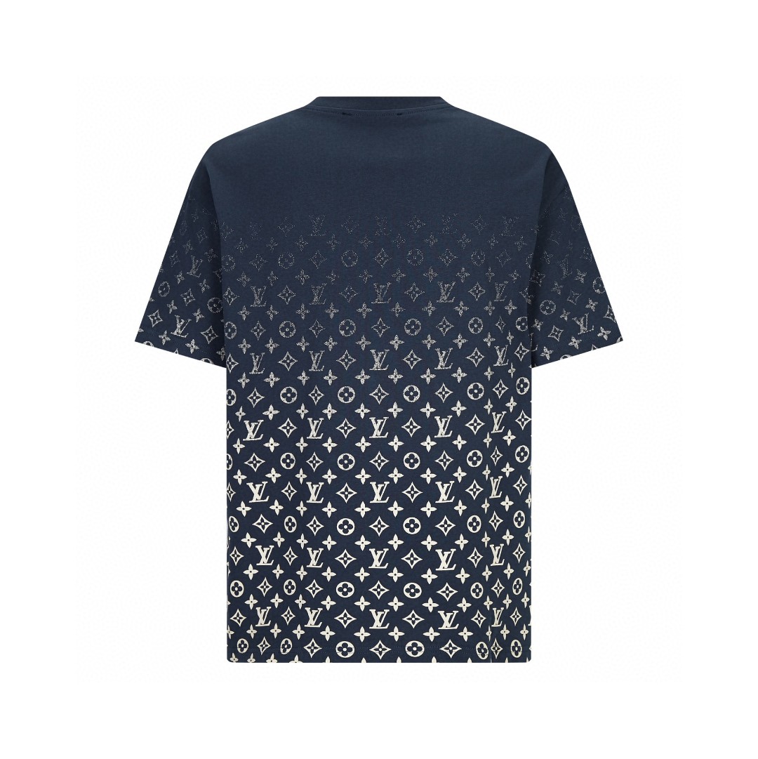 LOUIS VUITTON 路易威登 SS22 Monogram 满印渐变 套头 圆领 短袖 T 恤 上衣 夏款 藏青色 1A9G6O