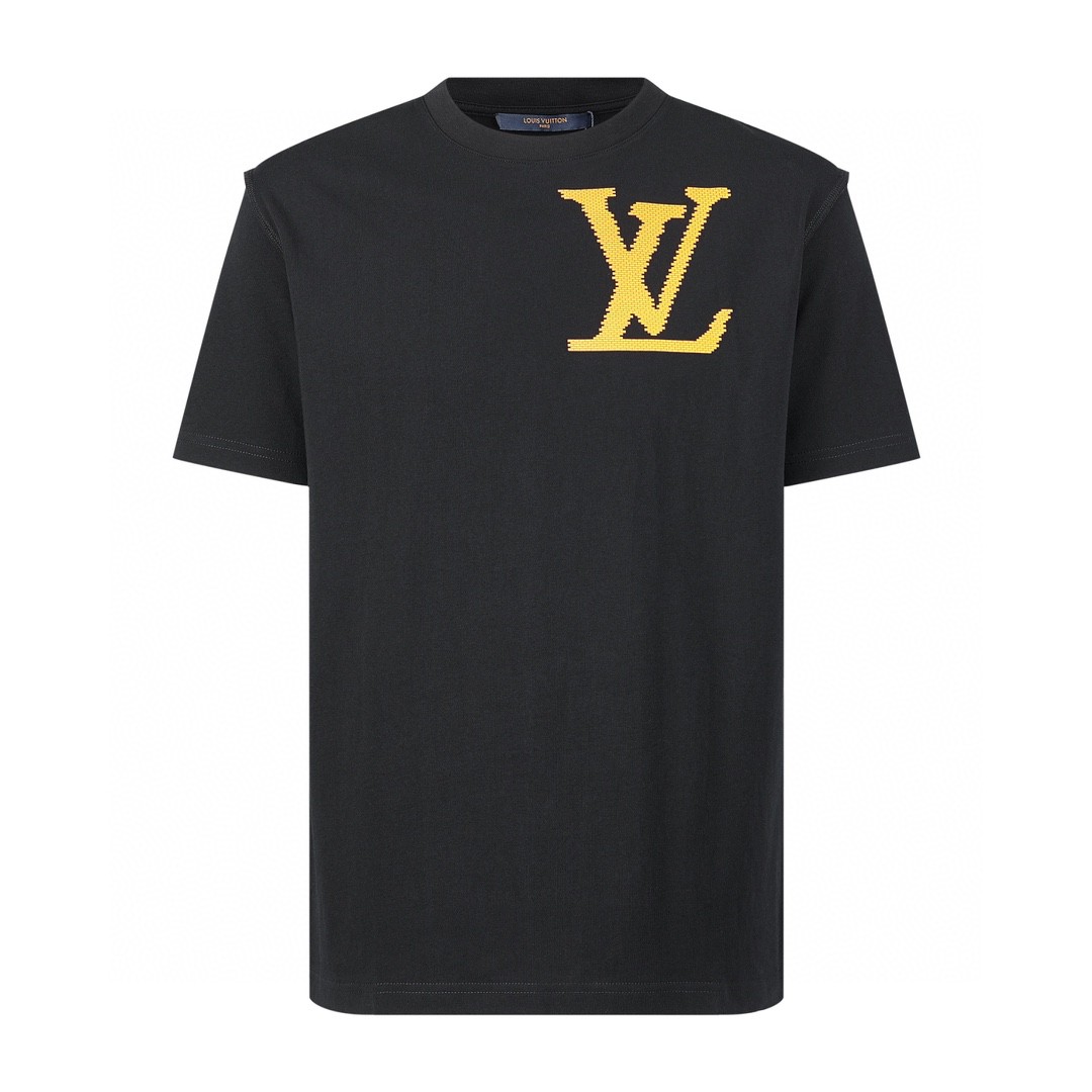 LOUIS VUITTON 路易威登 胸口金砖字母logo印花 套头 圆领 短袖 T 恤 上衣 夏款 黑色 