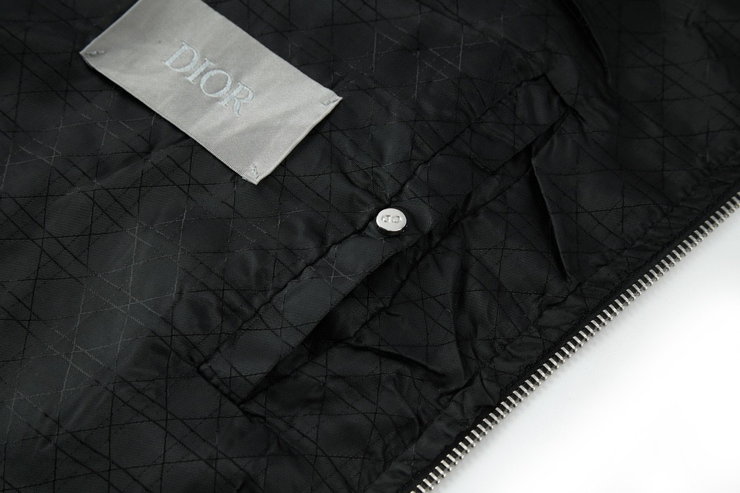DIOR 迪奥 纯色千鸟格纹拉链夹克 外套 长袖 秋冬款 灰色 113C440A4994-C980