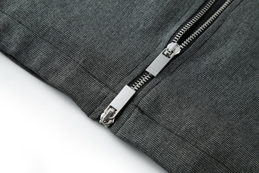 DIOR 迪奥 纯色千鸟格纹拉链夹克 外套 长袖 秋冬款 灰色 113C440A4994-C980