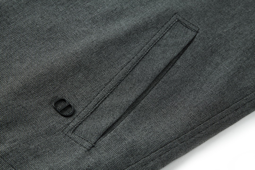 DIOR 迪奥 纯色千鸟格纹拉链夹克 外套 长袖 秋冬款 灰色 113C440A4994-C980