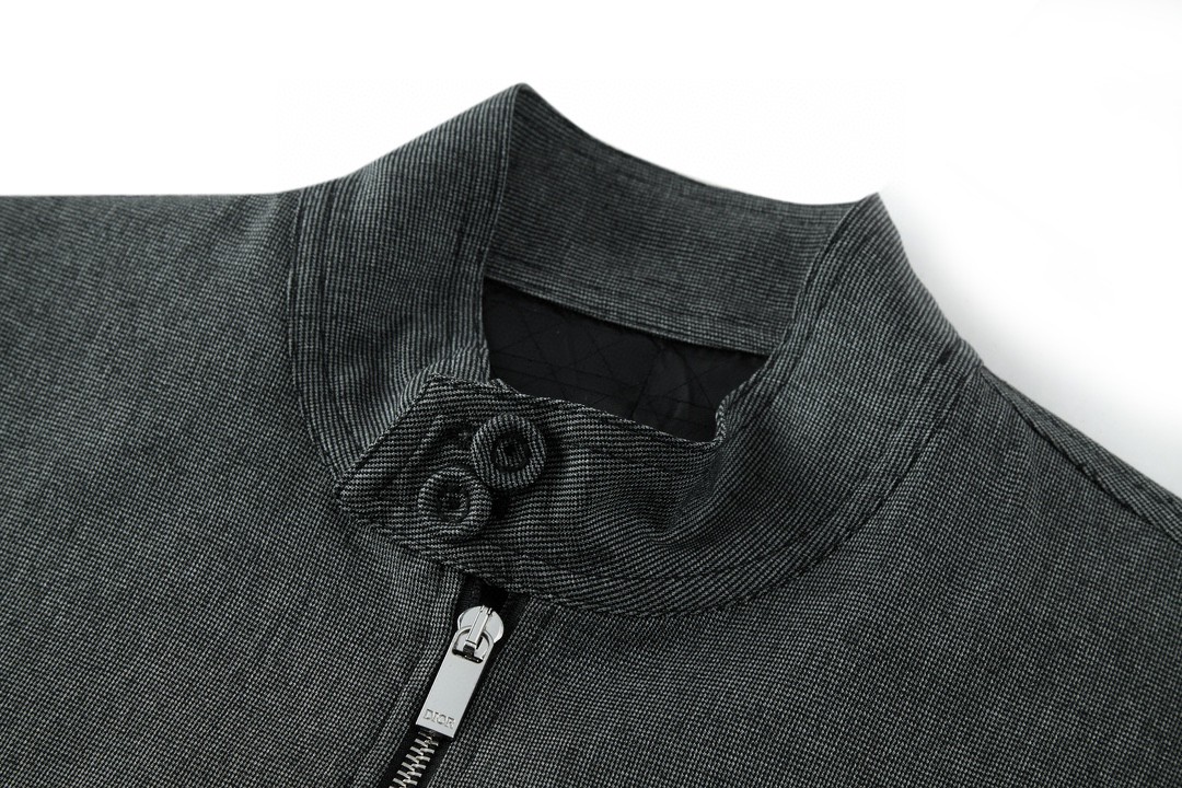 DIOR 迪奥 纯色千鸟格纹拉链夹克 外套 长袖 秋冬款 灰色 113C440A4994-C980