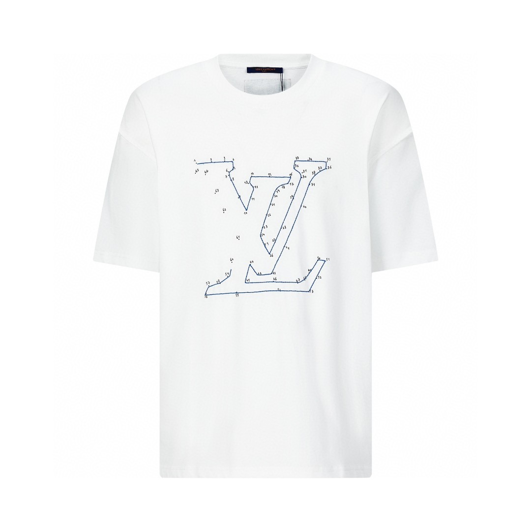 LOUIS VUITTON 路易威登 SS22 针脚印花刺绣 短袖 圆领 T 恤 上衣 夏款 白色 1A7X53