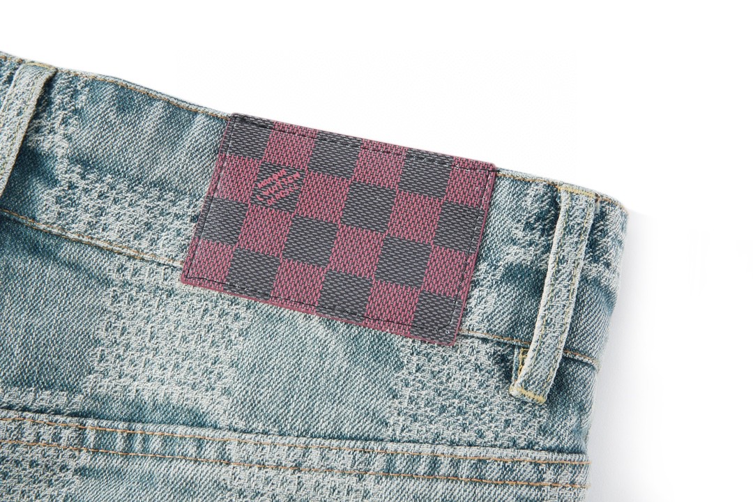 LOUIS VUITTON 路易威登 棋盘格喇叭牛仔裤 裤子 长裤 蓝色 1AFI22