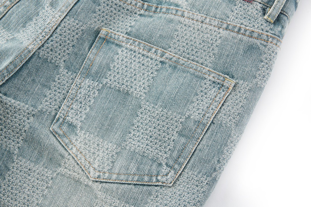 LOUIS VUITTON 路易威登 棋盘格喇叭牛仔裤 裤子 长裤 蓝色 1AFI22