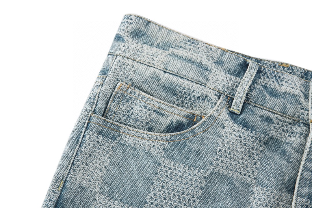 LOUIS VUITTON 路易威登 棋盘格喇叭牛仔裤 裤子 长裤 蓝色 1AFI22