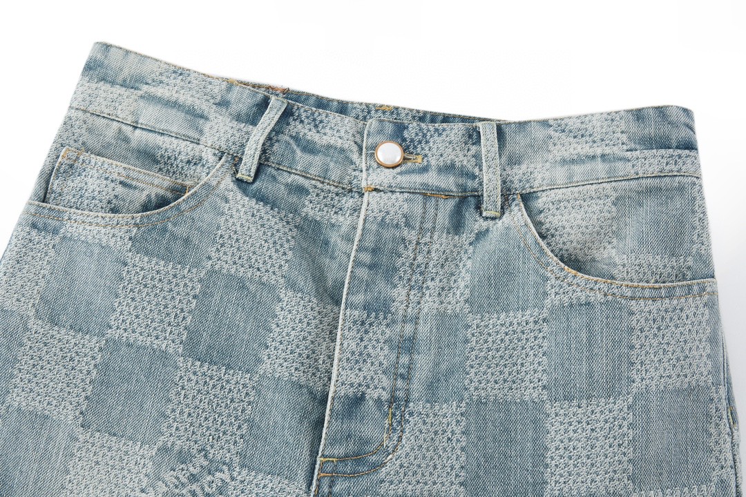 LOUIS VUITTON 路易威登 棋盘格喇叭牛仔裤 裤子 长裤 蓝色 1AFI22