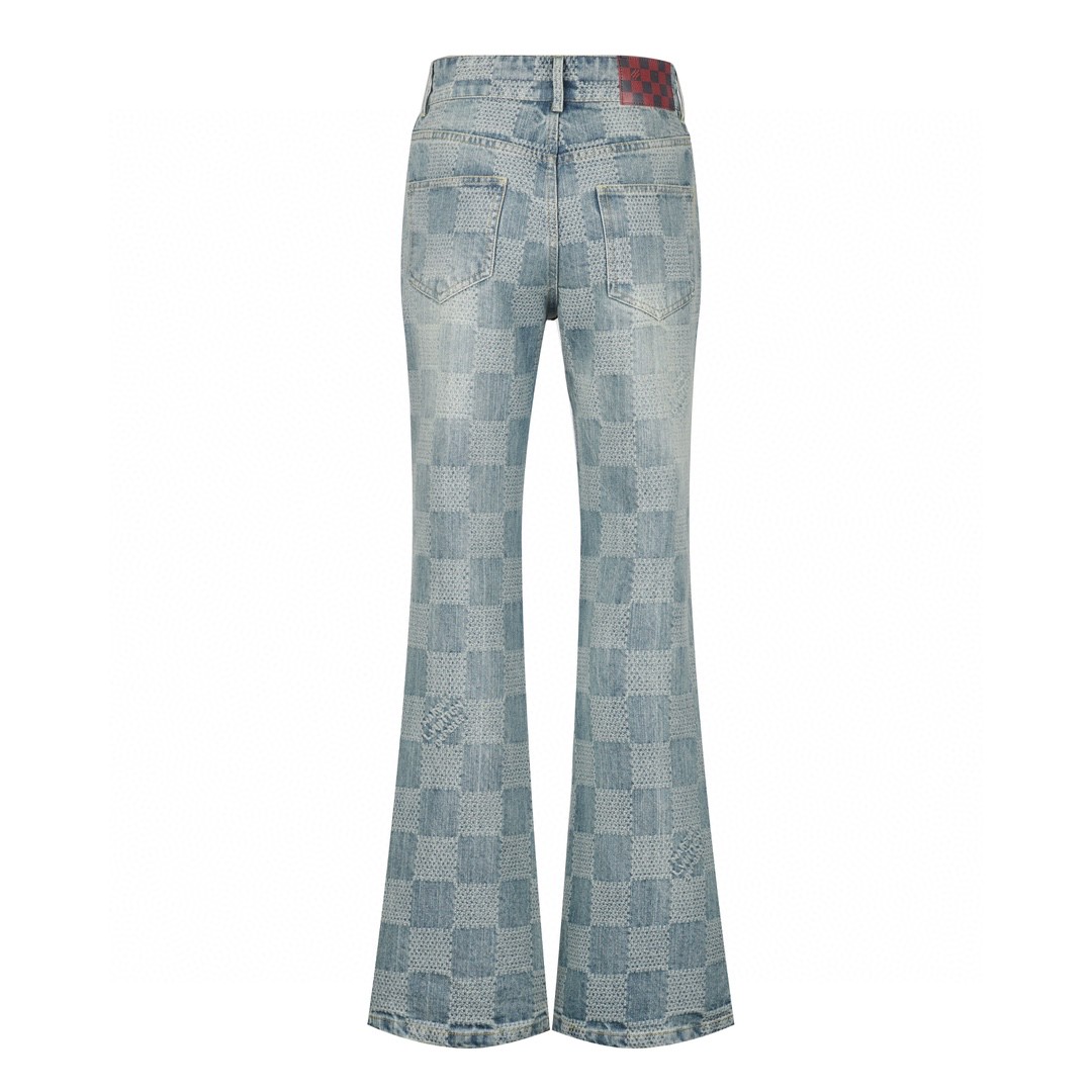 LOUIS VUITTON 路易威登 棋盘格喇叭牛仔裤 裤子 长裤 蓝色 1AFI22