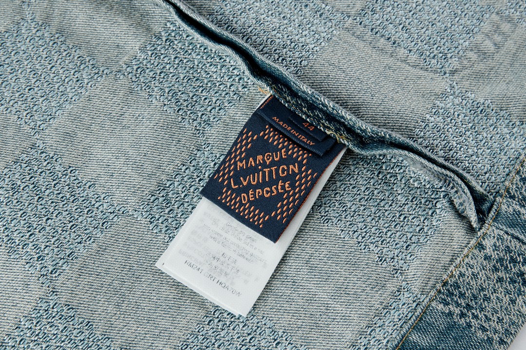 LOUIS VUITTON 路易威登 棋盘格圆领单排扣牛仔外套 夹克 长袖 蓝色 1AFHU5