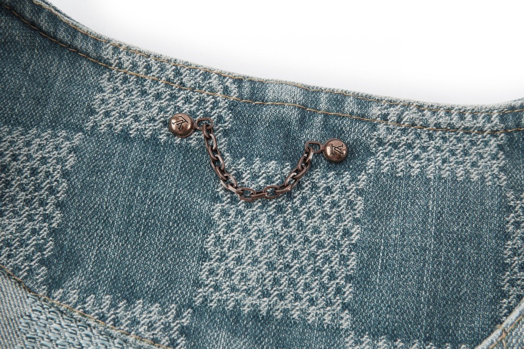 LOUIS VUITTON 路易威登 棋盘格圆领单排扣牛仔外套 夹克 长袖 蓝色 1AFHU5