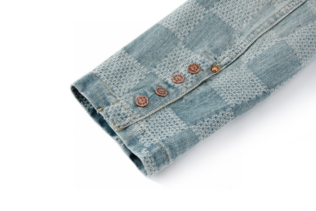 LOUIS VUITTON 路易威登 棋盘格圆领单排扣牛仔外套 夹克 长袖 蓝色 1AFHU5