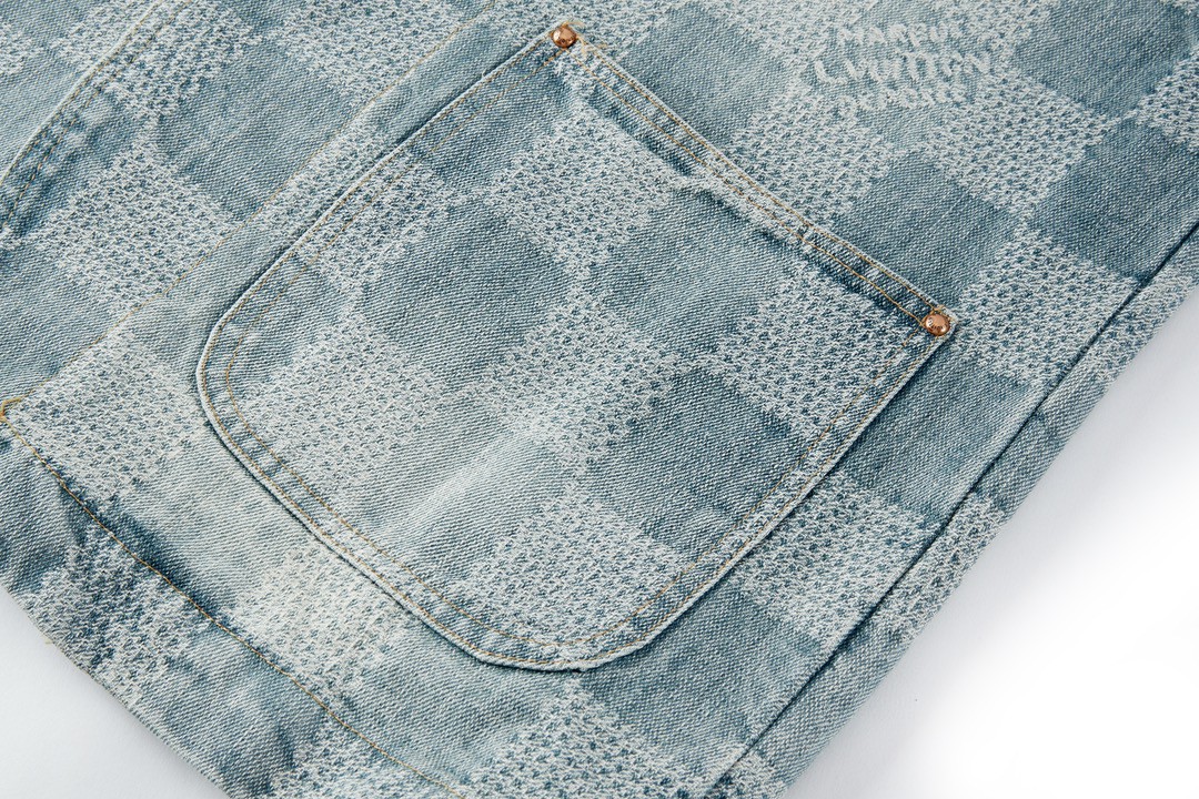 LOUIS VUITTON 路易威登 棋盘格圆领单排扣牛仔外套 夹克 长袖 蓝色 1AFHU5