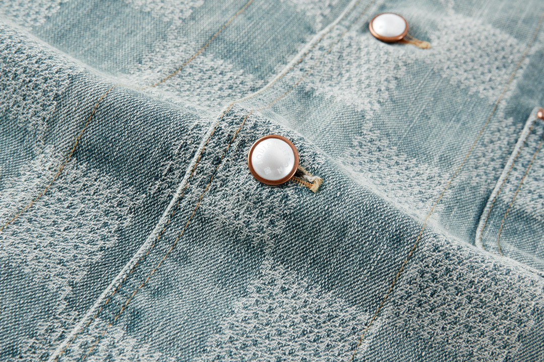 LOUIS VUITTON 路易威登 棋盘格圆领单排扣牛仔外套 夹克 长袖 蓝色 1AFHU5