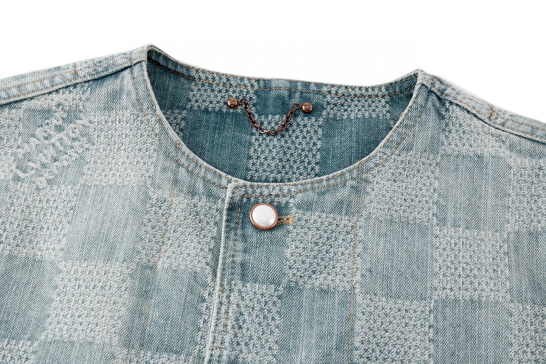 LOUIS VUITTON 路易威登 棋盘格圆领单排扣牛仔外套 夹克 长袖 蓝色 1AFHU5