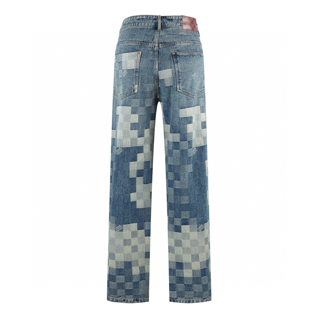 LOUIS VUITTON 路易威登 棋盘格马赛克牛仔裤 裤子 长裤 蓝色