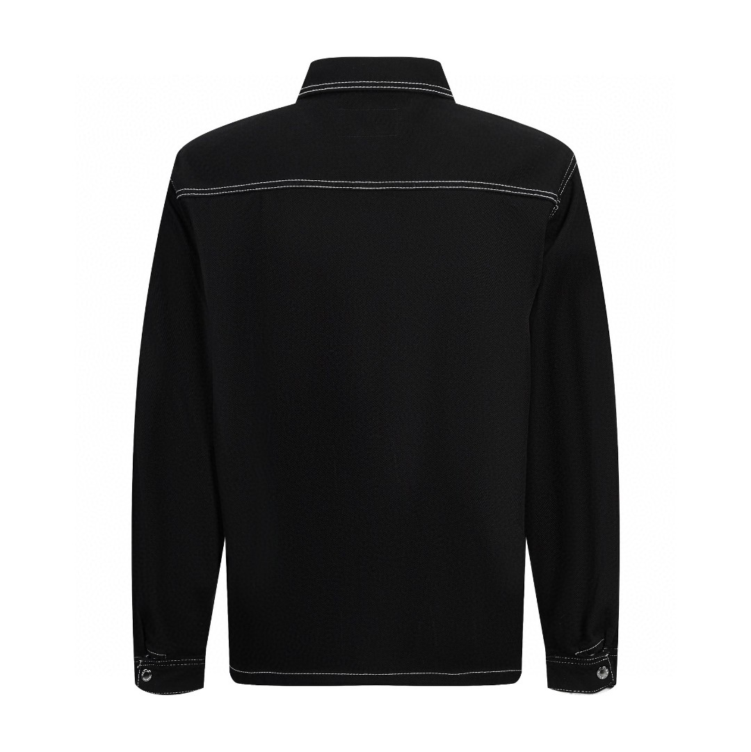 PRADA 普拉达 纯色logo徽标 牛仔衬衫 外套 长袖 黑色 SC696108IF0002