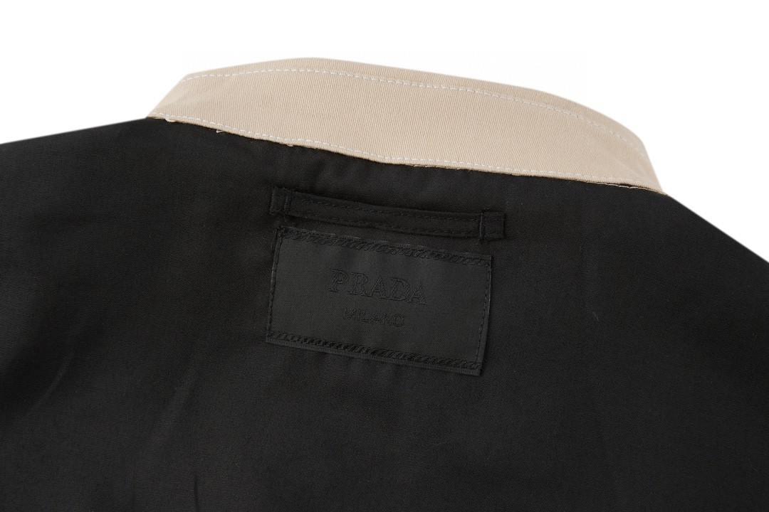 PRADA 普拉达 纯色logo徽标 牛仔衬衫 外套 长袖 卡其色 SC696-108I-F0241-S-232
